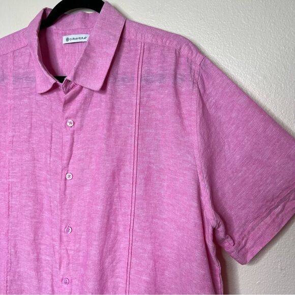 Cubavera Linen Blend Pink Panel Shirt Short Sleeve Button Front Men Size XL - Picture 5 of 13